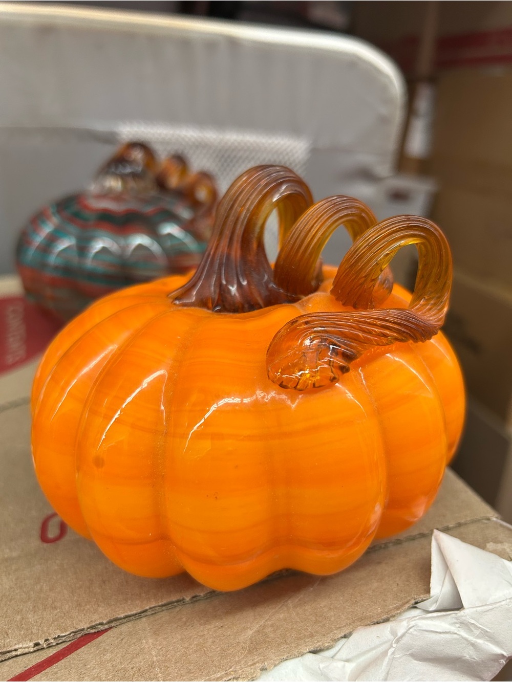 Handblown Glass Pumpkin Accent - Orange by
